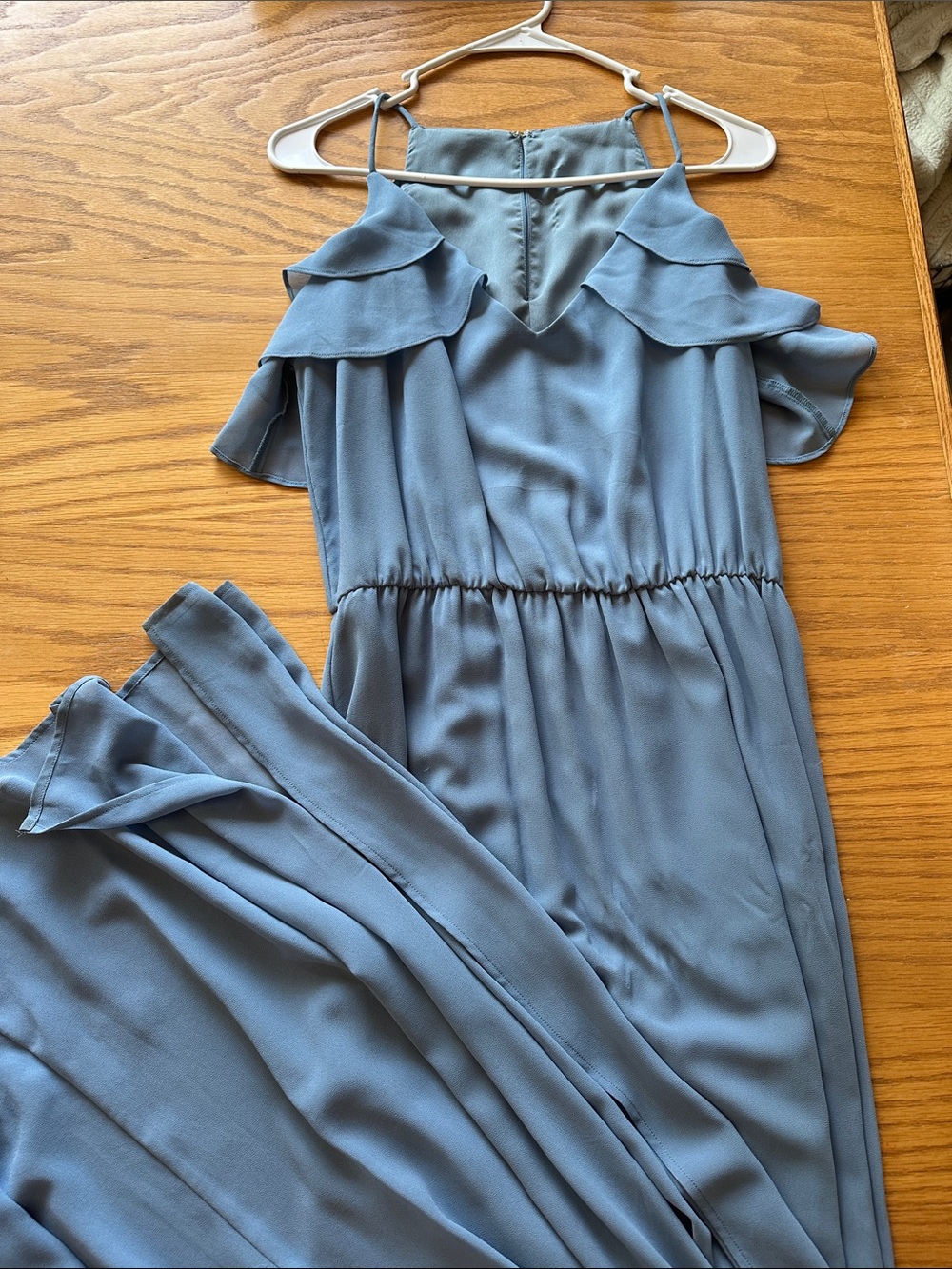 Women’s Dusty Blue Ruffle Cold-Shoulder dress
